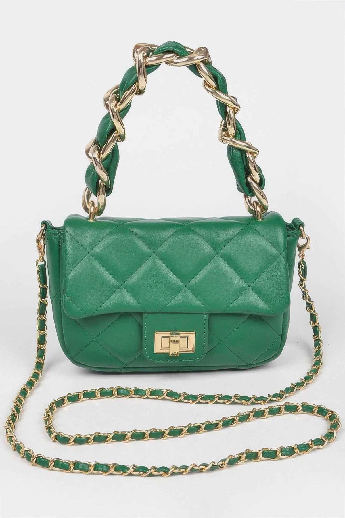 Quilted Faux Leather Chain Flap Bag