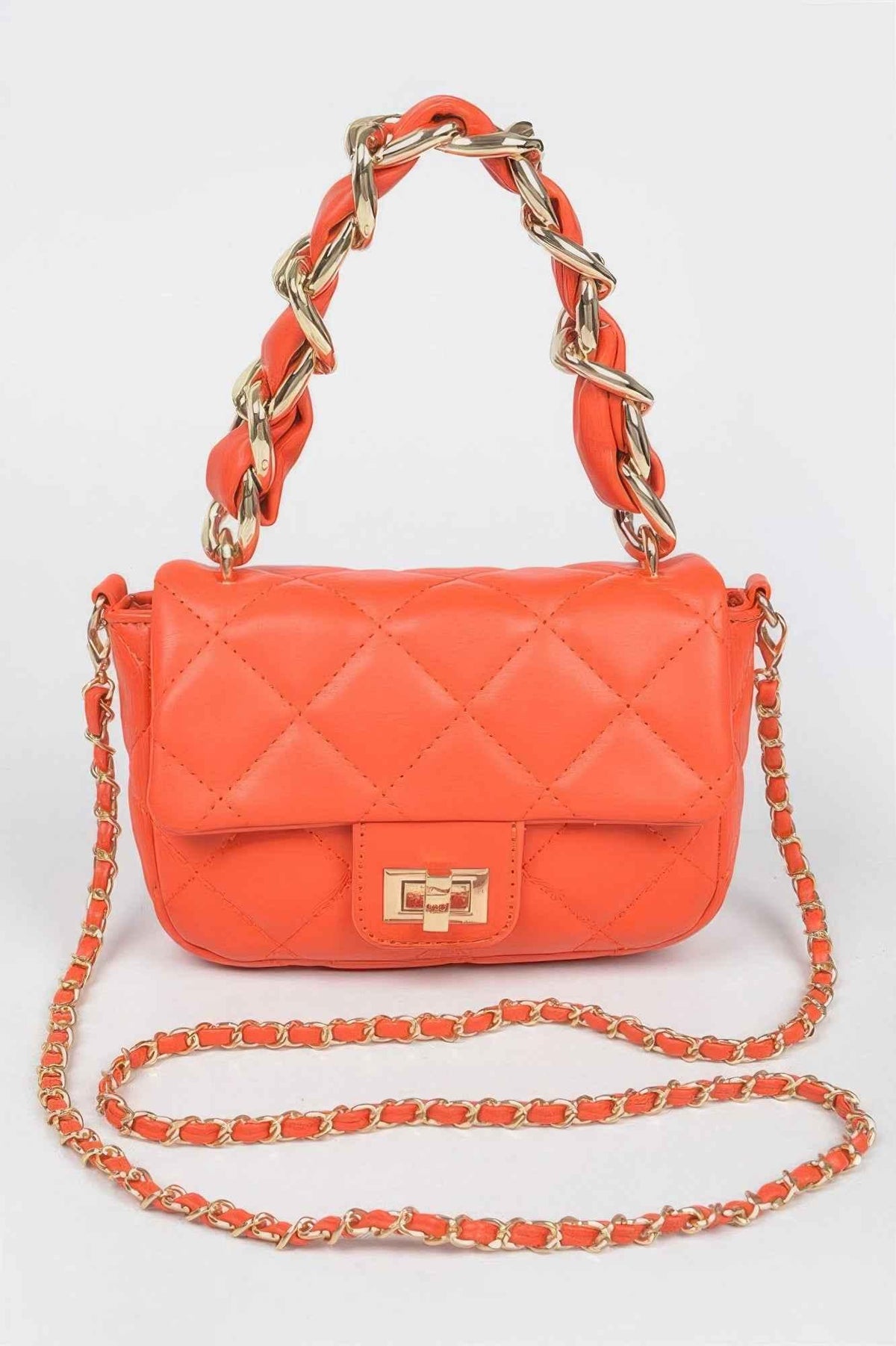 Quilted Faux Leather Chain Flap Bag