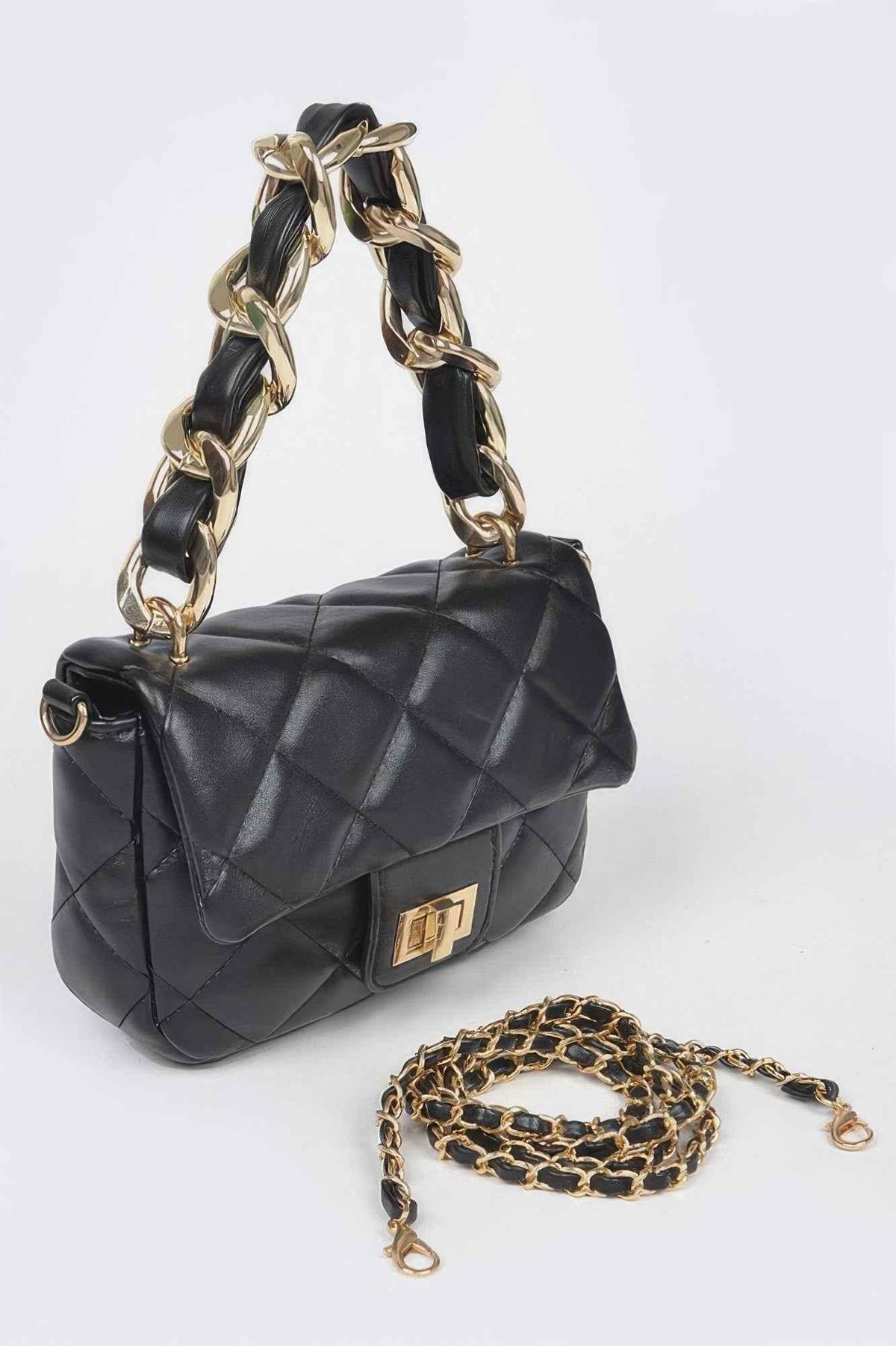 Quilted Faux Leather Chain Flap Bag