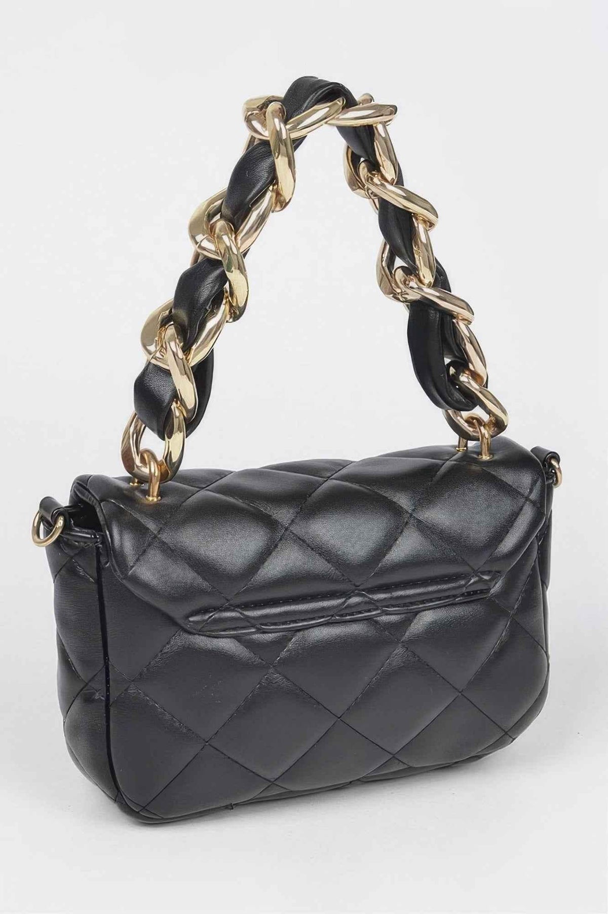Quilted Faux Leather Chain Flap Bag