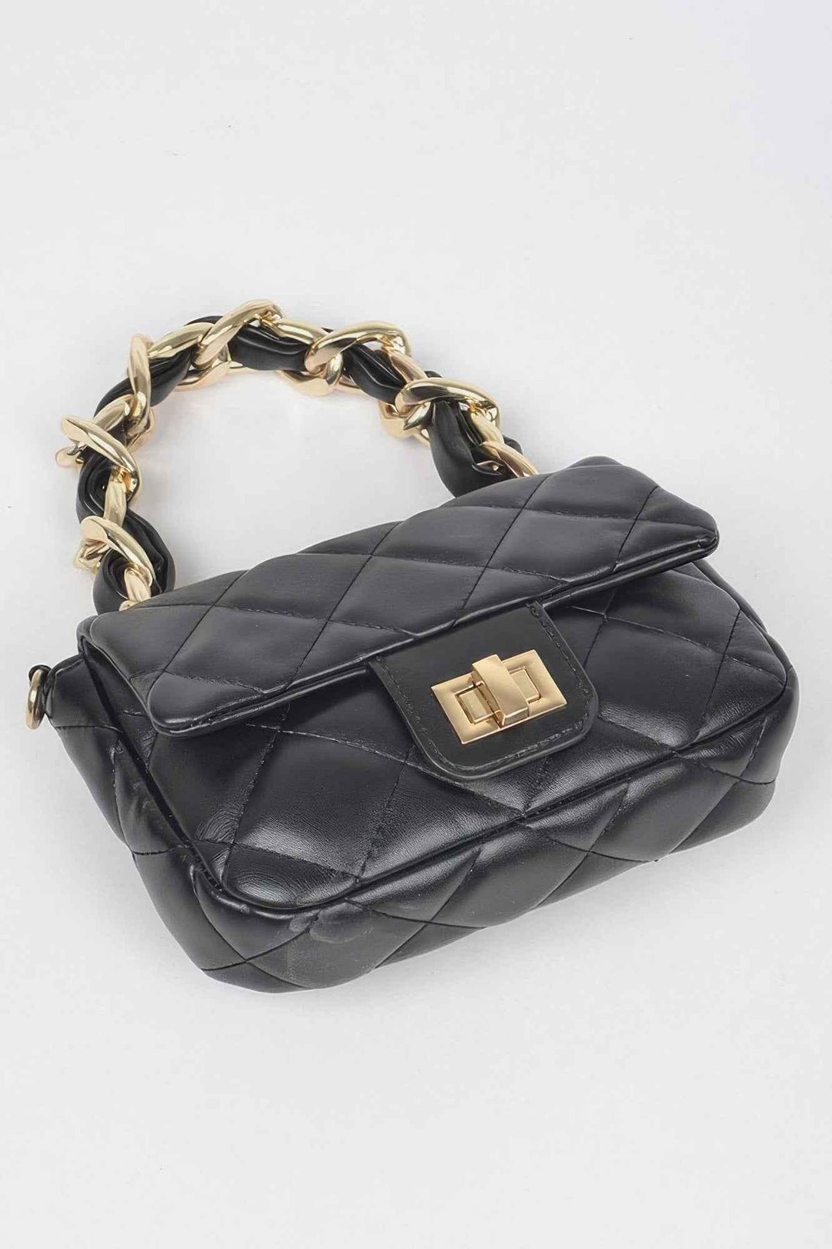 Quilted Faux Leather Chain Flap Bag
