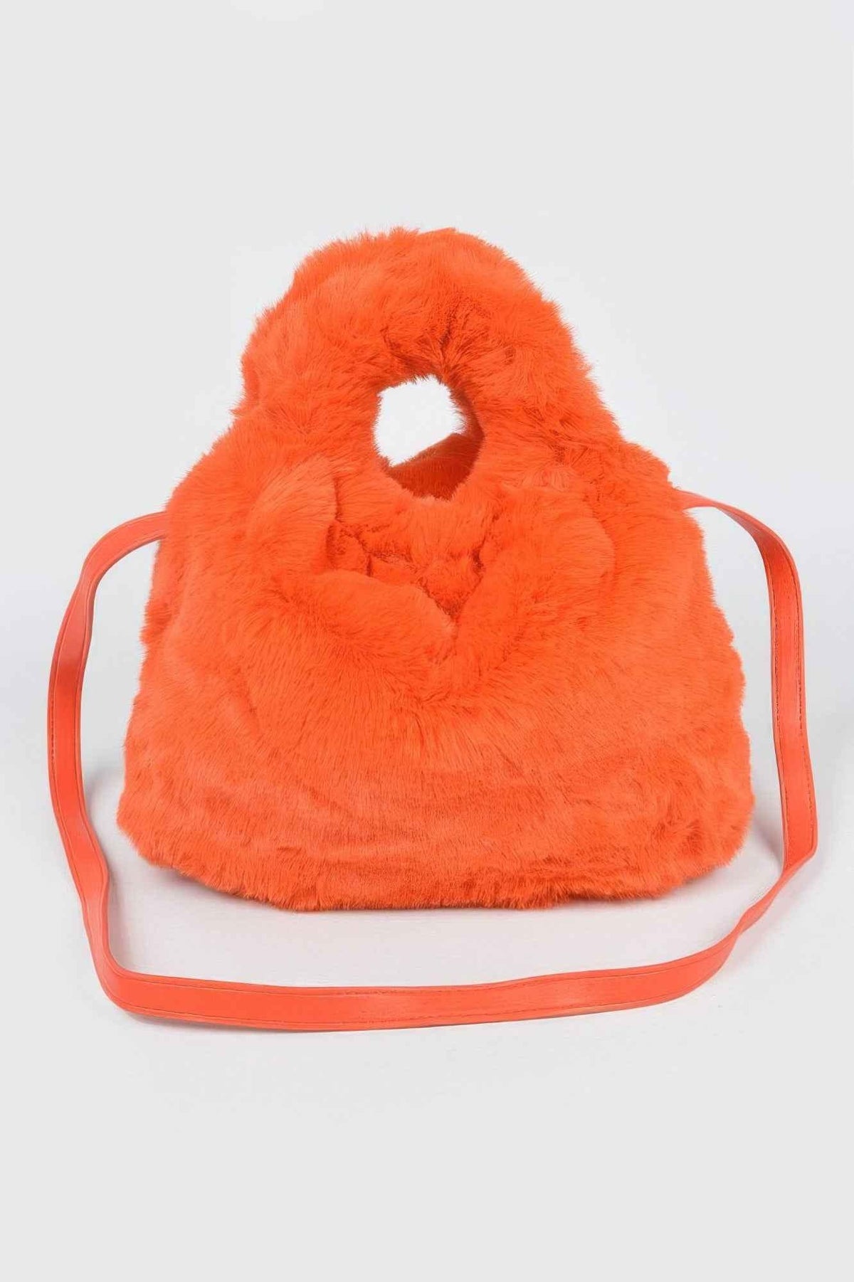 Faux Fur Round Handle Bucket Bag