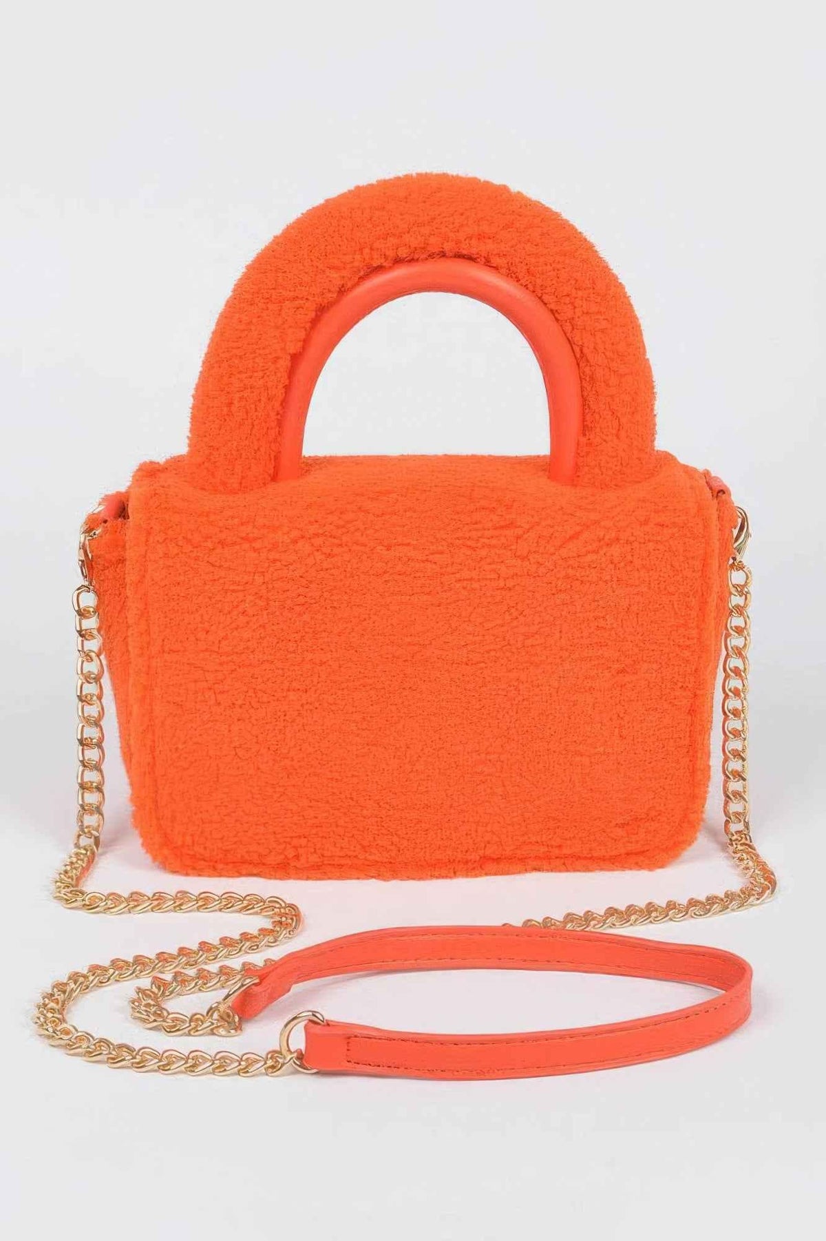 Faux Fur Top Handle Clutch Bag