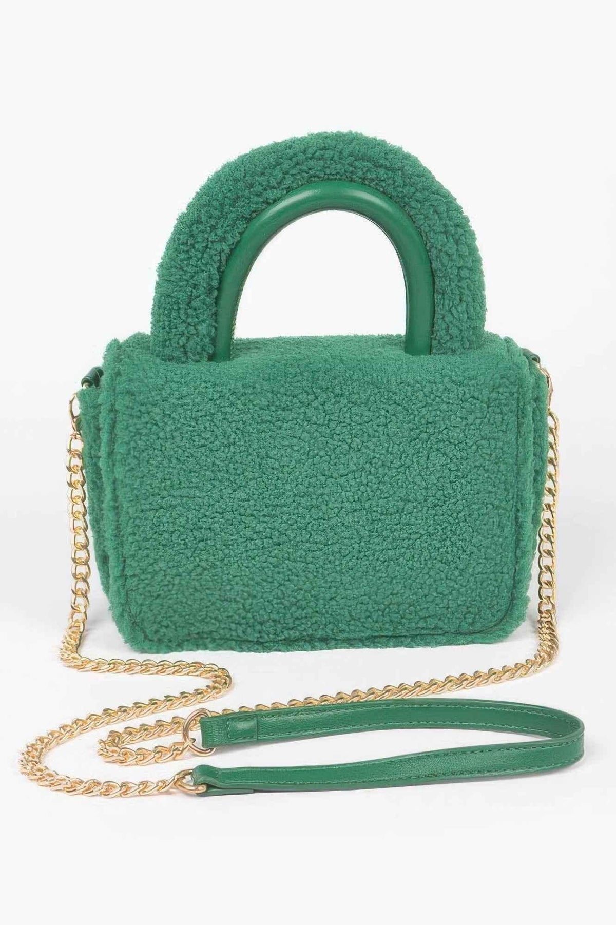 Faux Fur Top Handle Clutch Bag