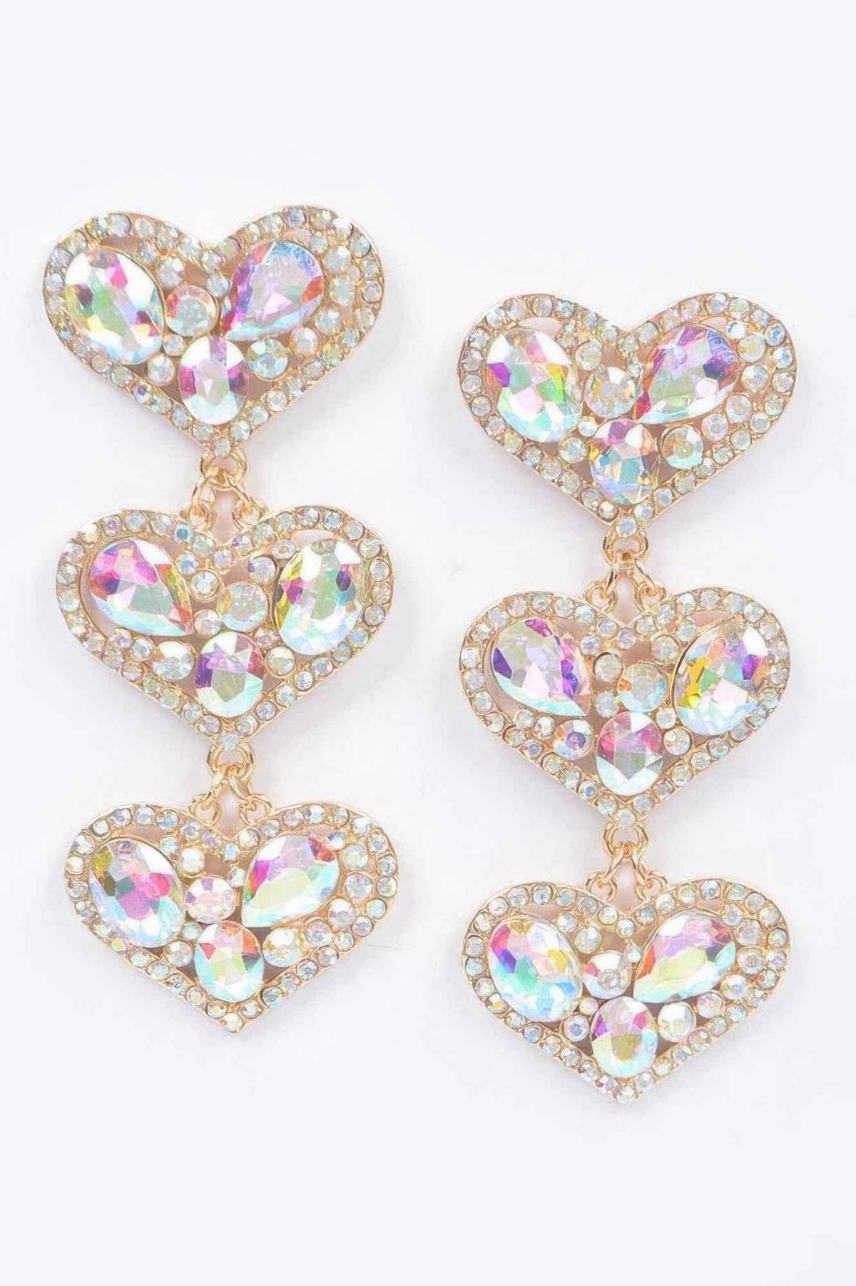 Three Heart Gem Earrings