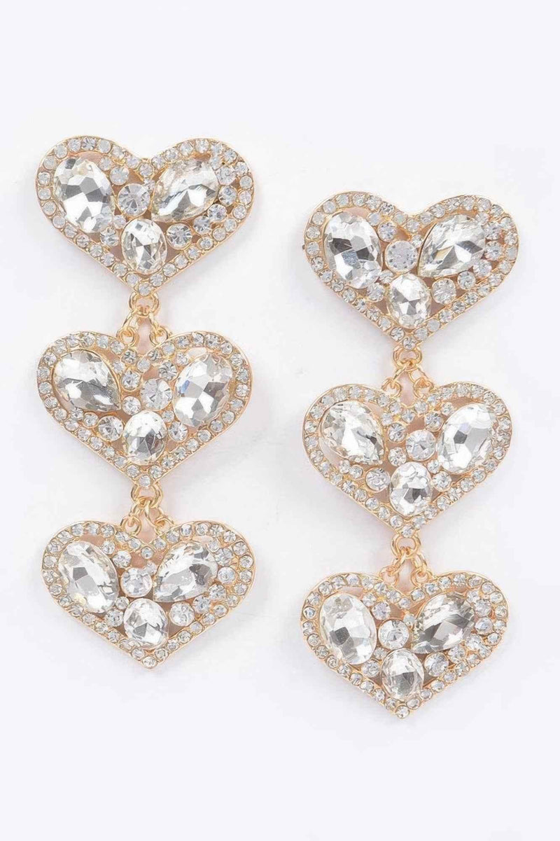 Three Heart Gem Earrings