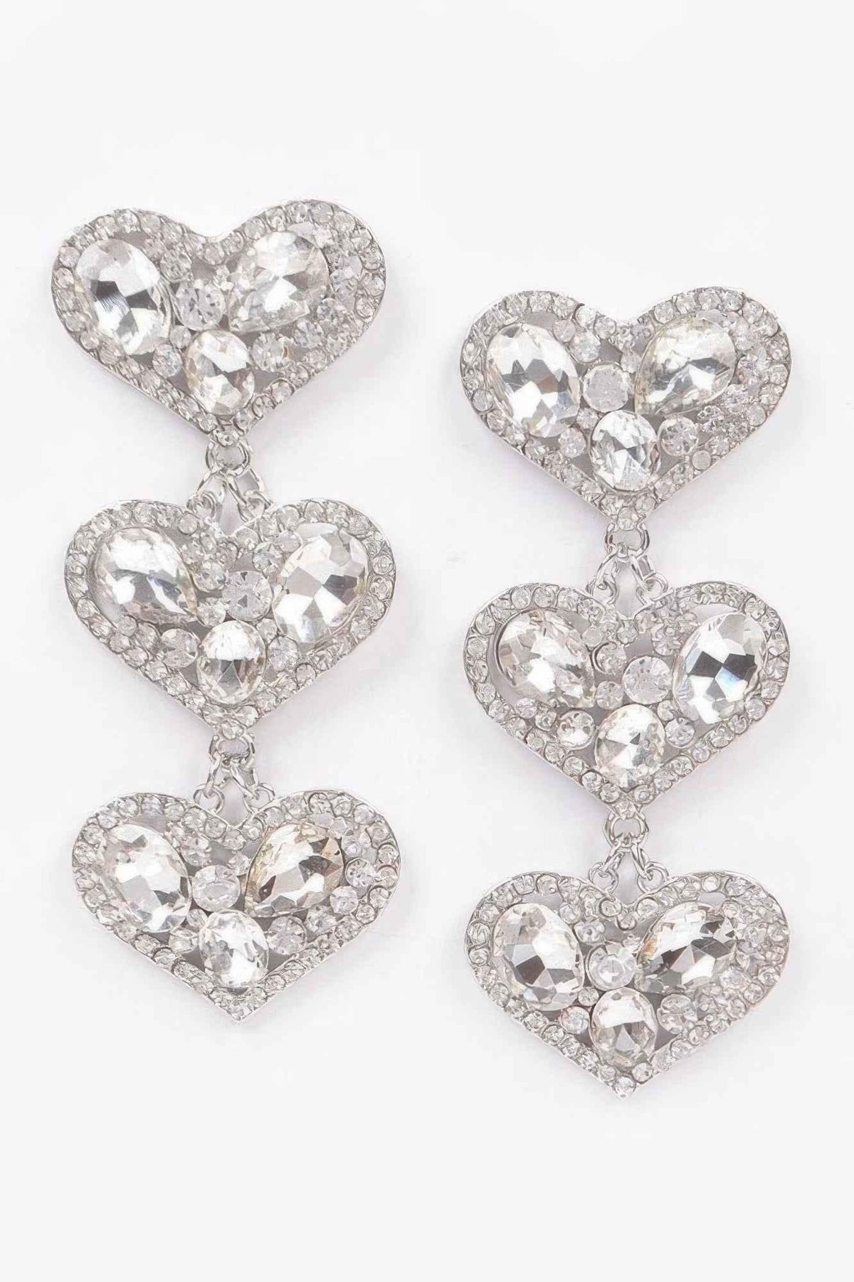 Three Heart Gem Earrings