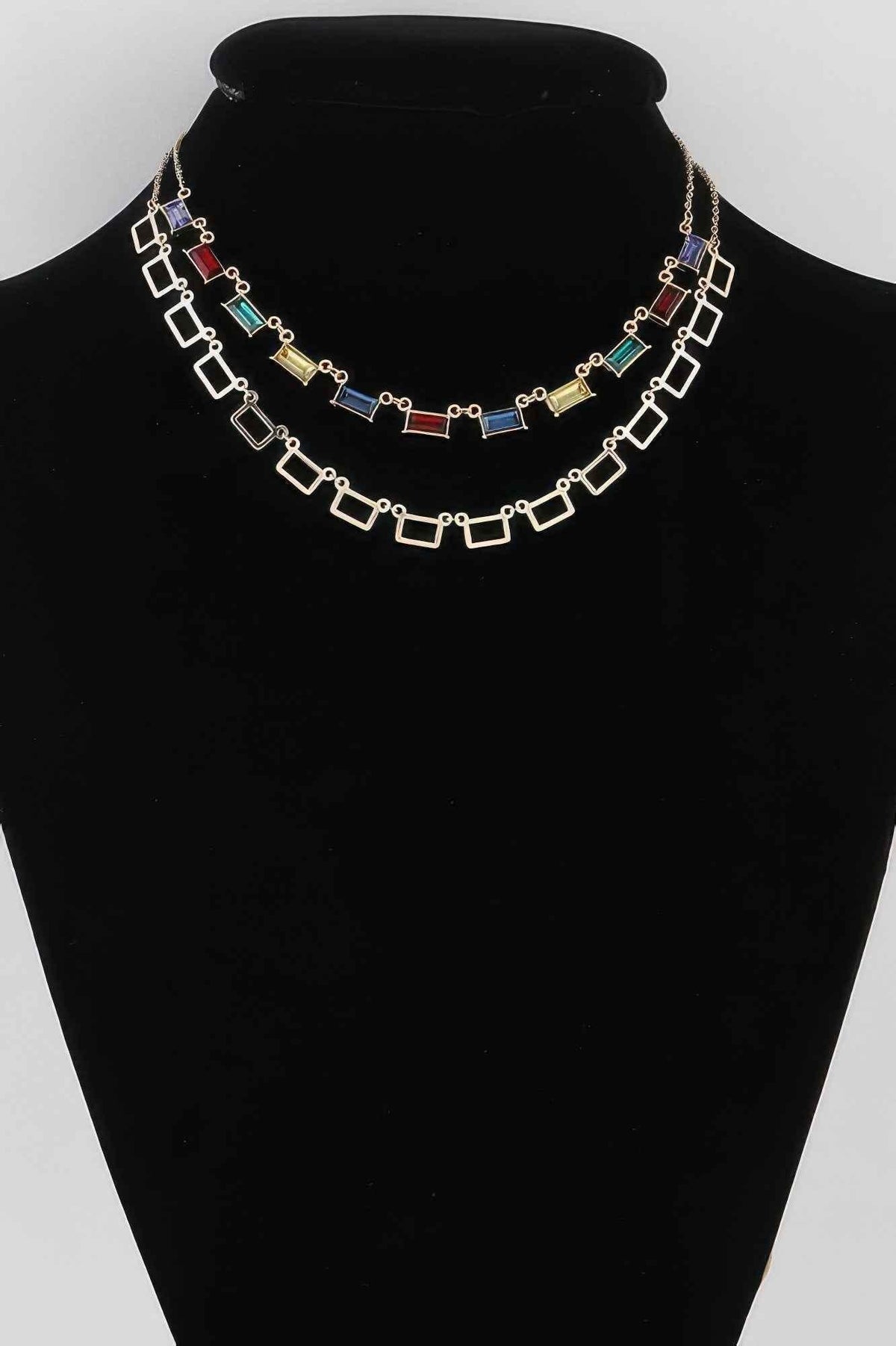 Multi Square Crystal Charm Necklace