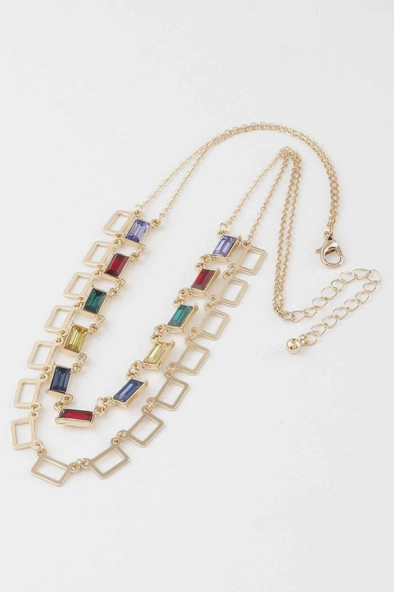 Multi Square Crystal Charm Necklace