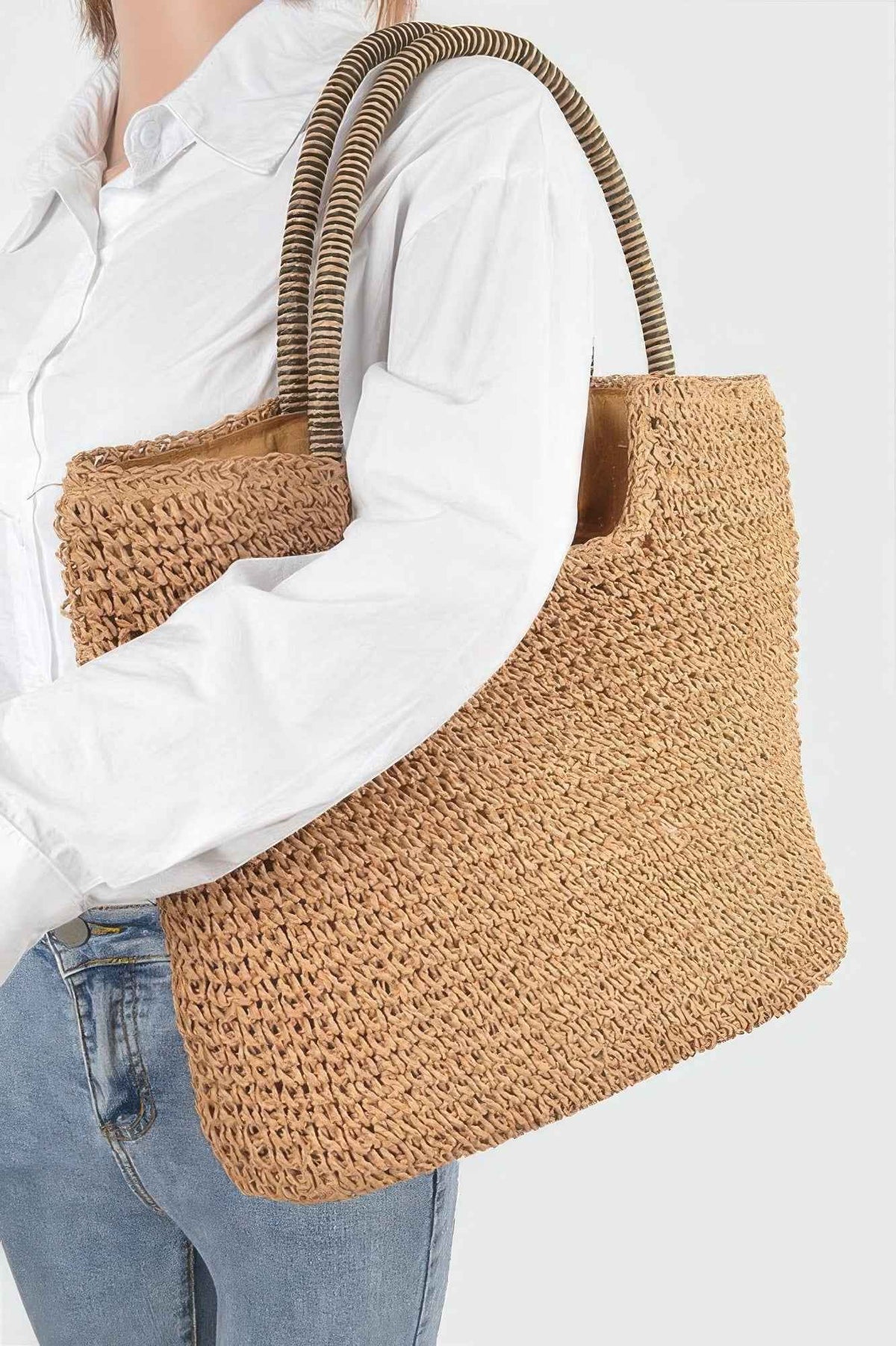 Faux Straw Tote Bag