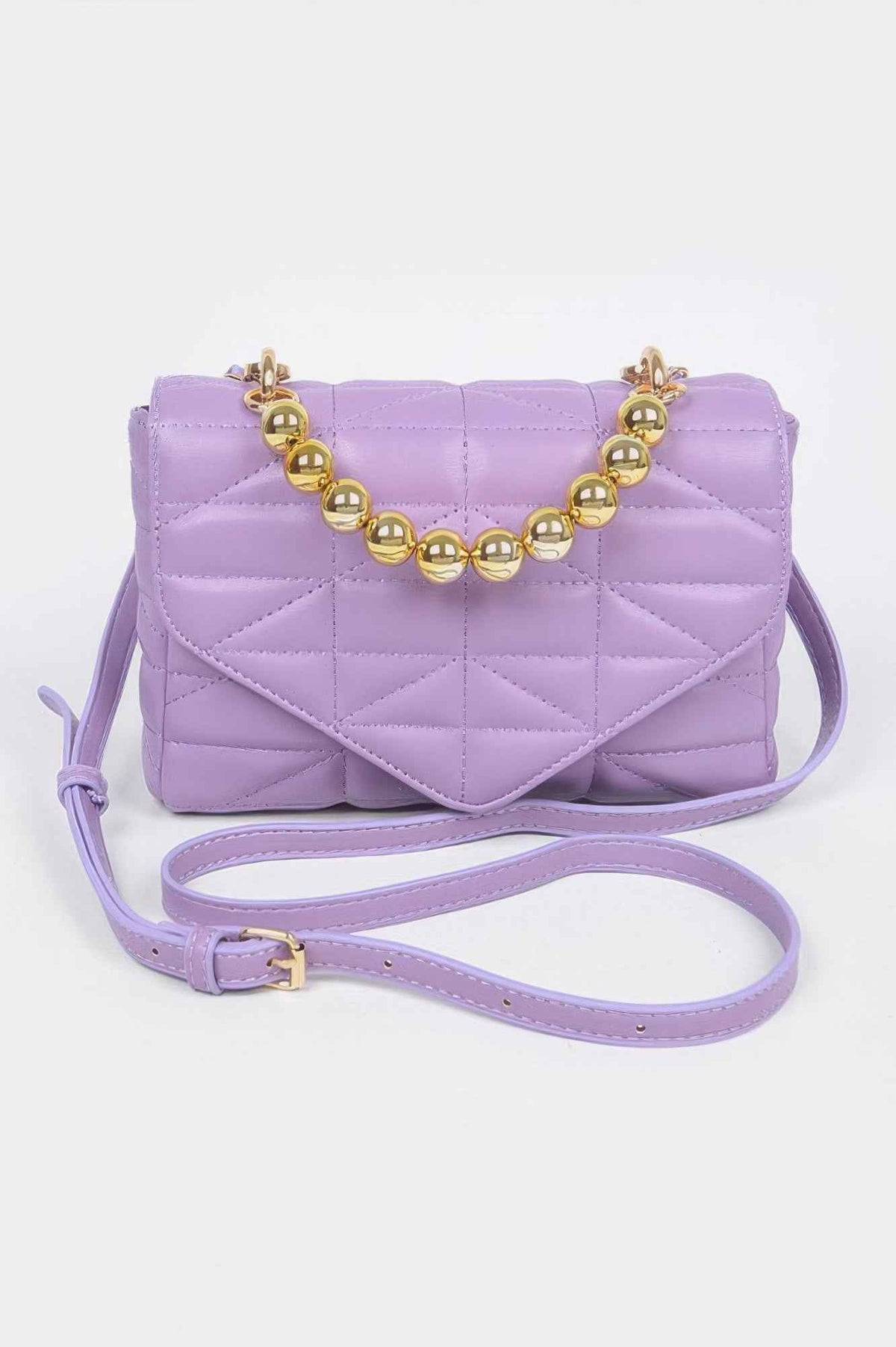 Quilted Faux Leather Flap Ball Chain Bag