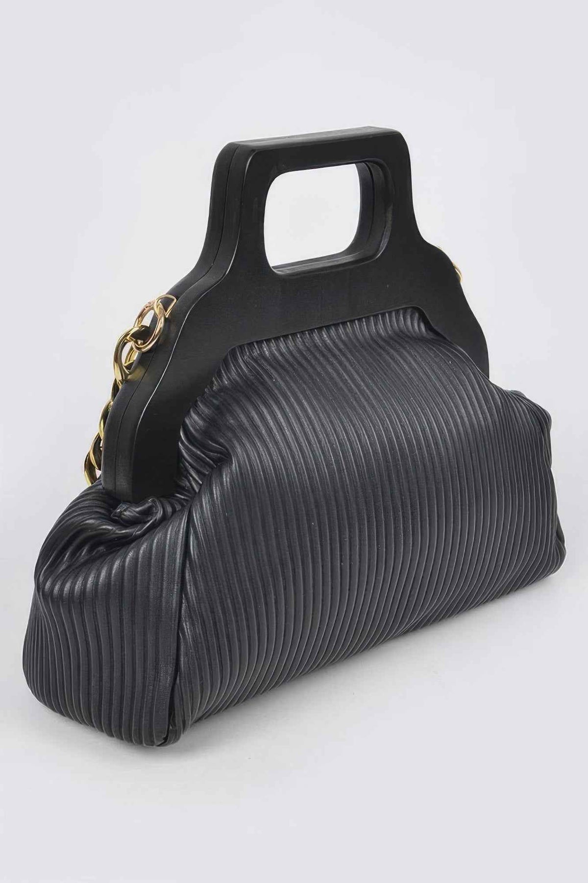Pleated Wooden Handle Chain Bag