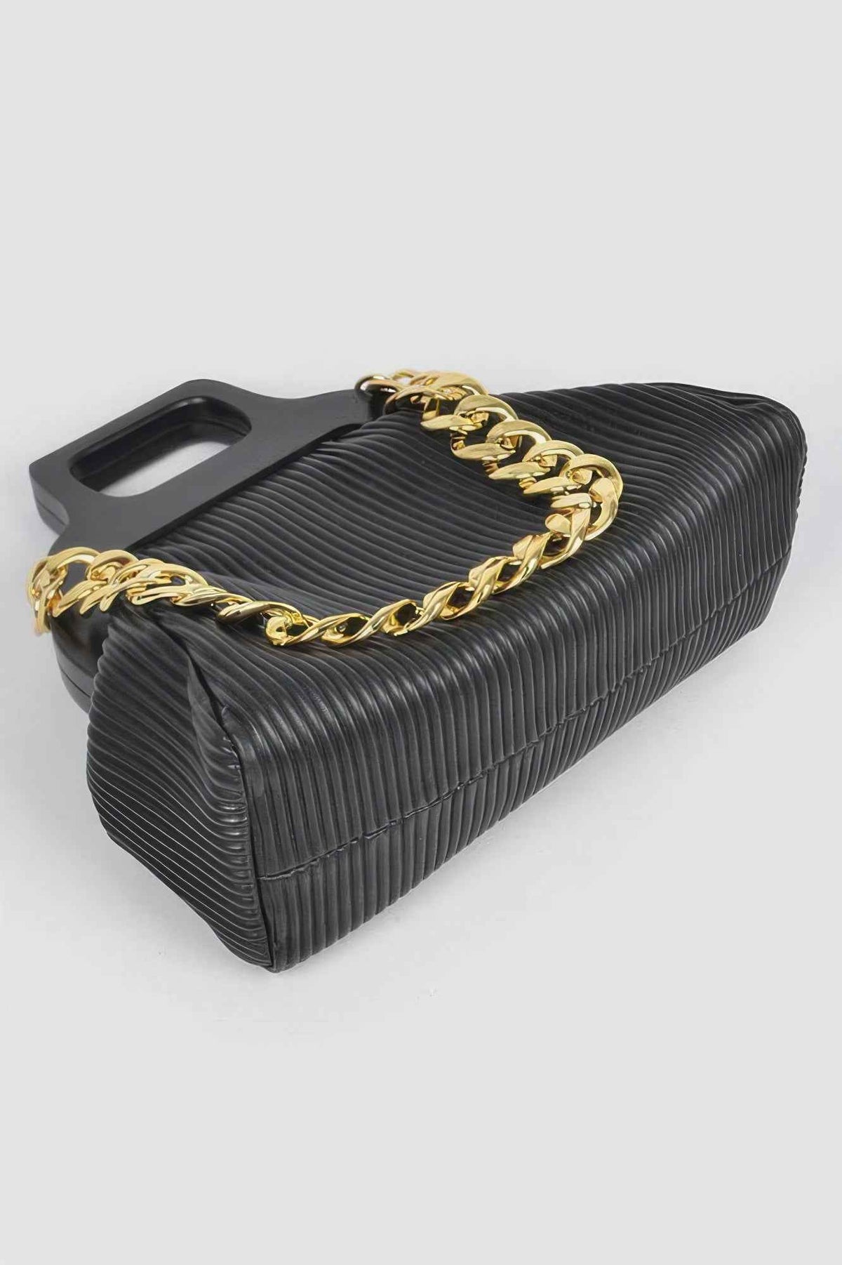 Pleated Wooden Handle Chain Bag