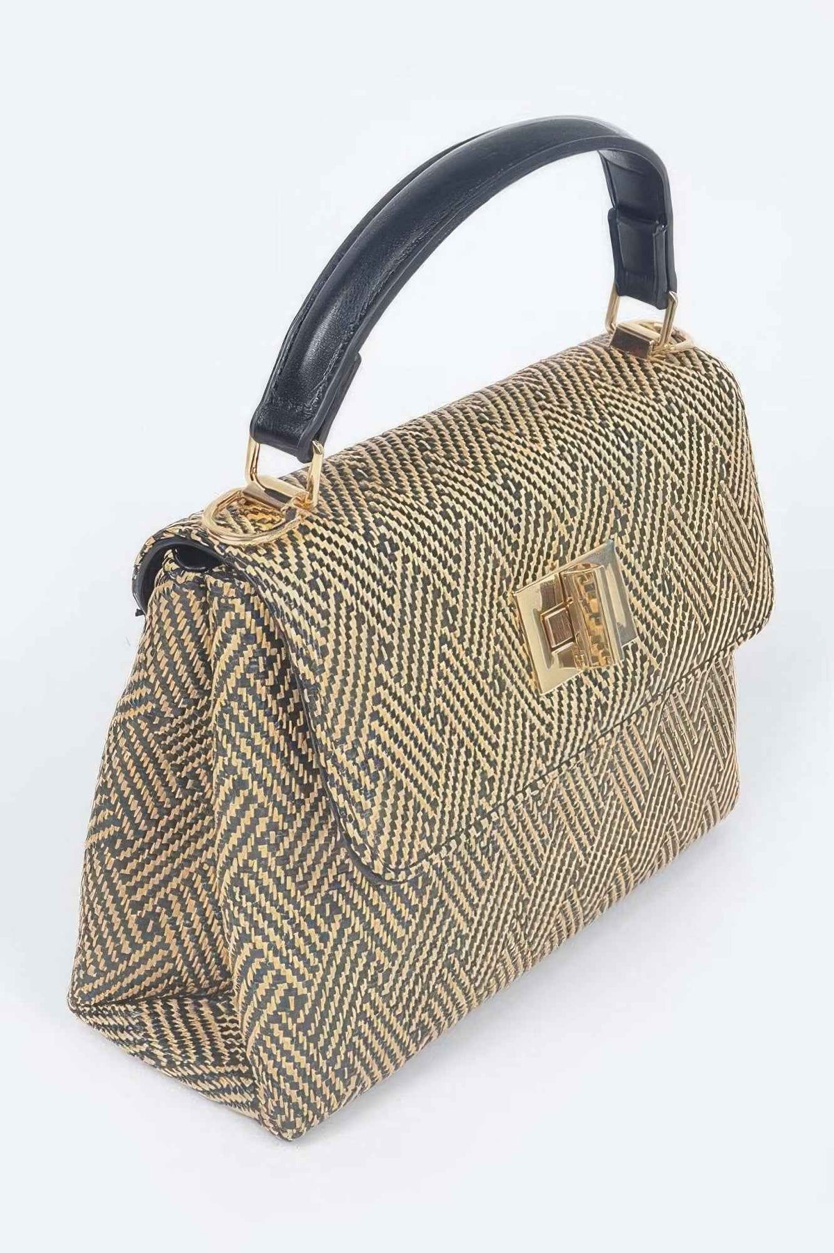 Faux Straw Top Handle Bag
