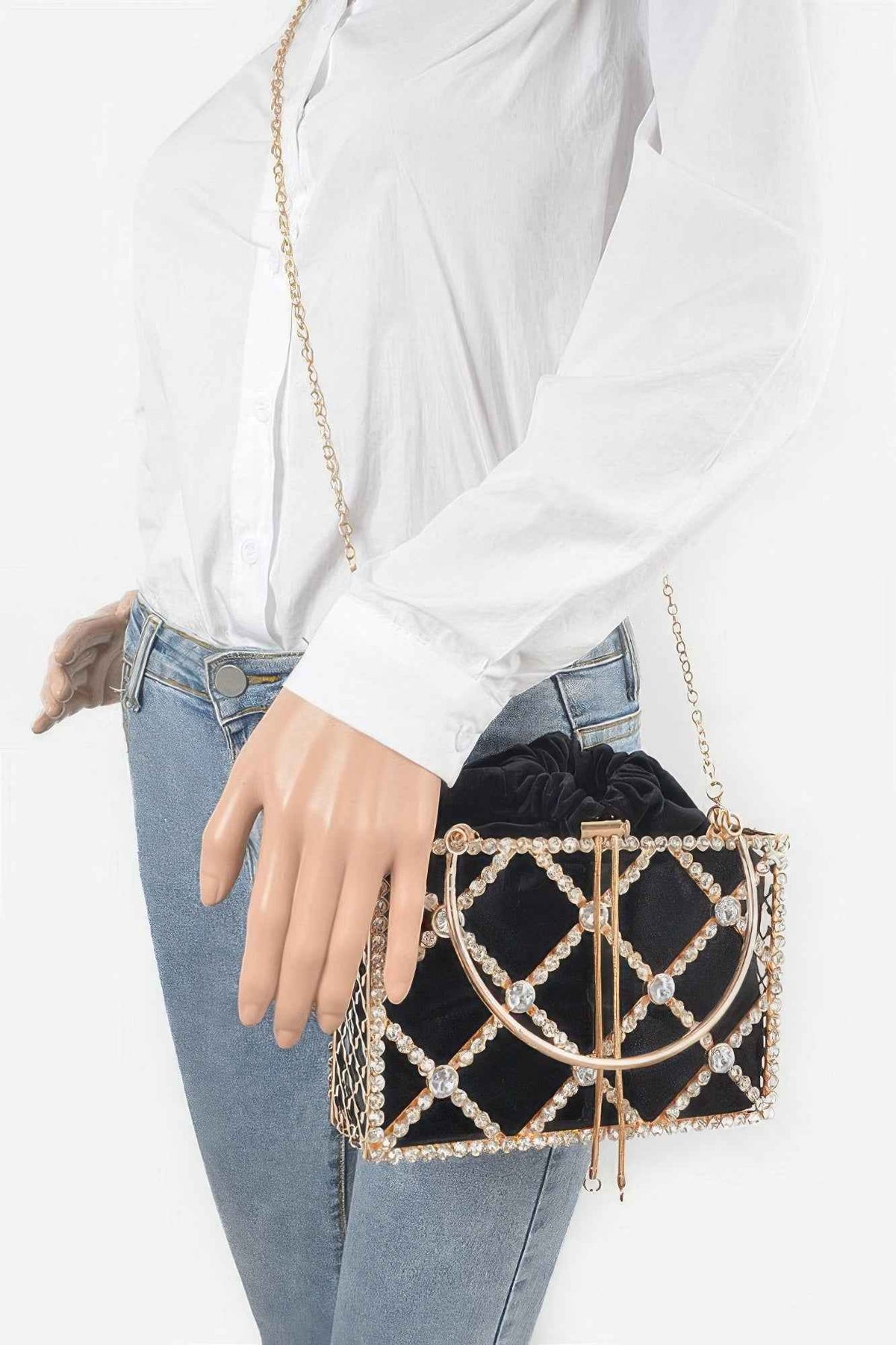 Rhinestone Metal Frame Clutch