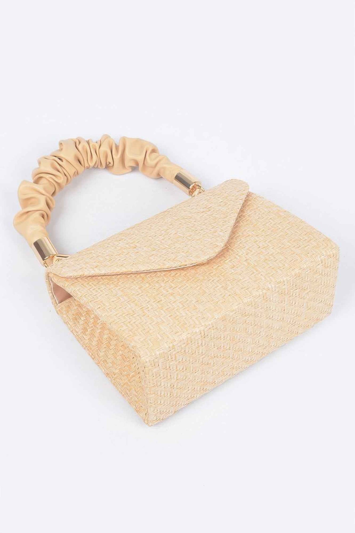 Faux Straw Top Handle Flap Bag