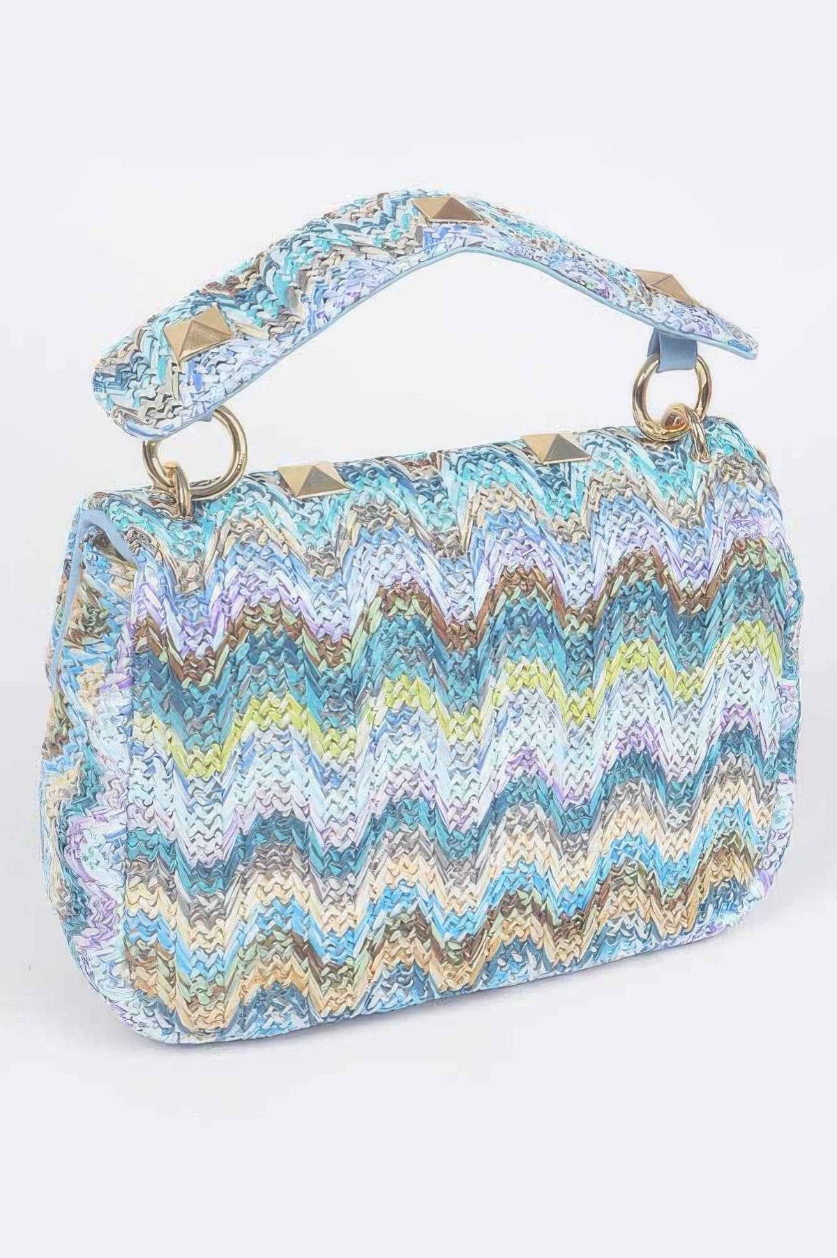 Faux Straw Flap Top Handle Bag
