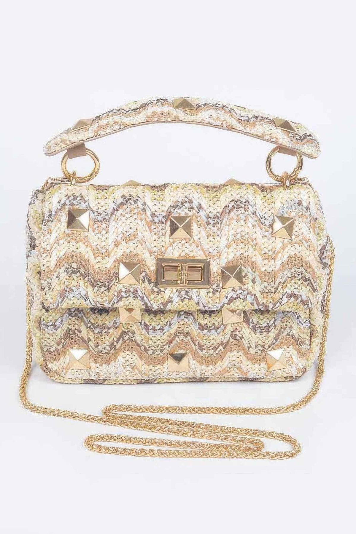 Faux Straw Flap Top Handle Bag