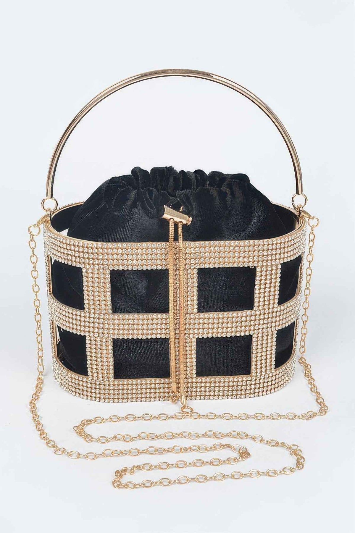 Rhinestone Frame Clutch W/metal Handle