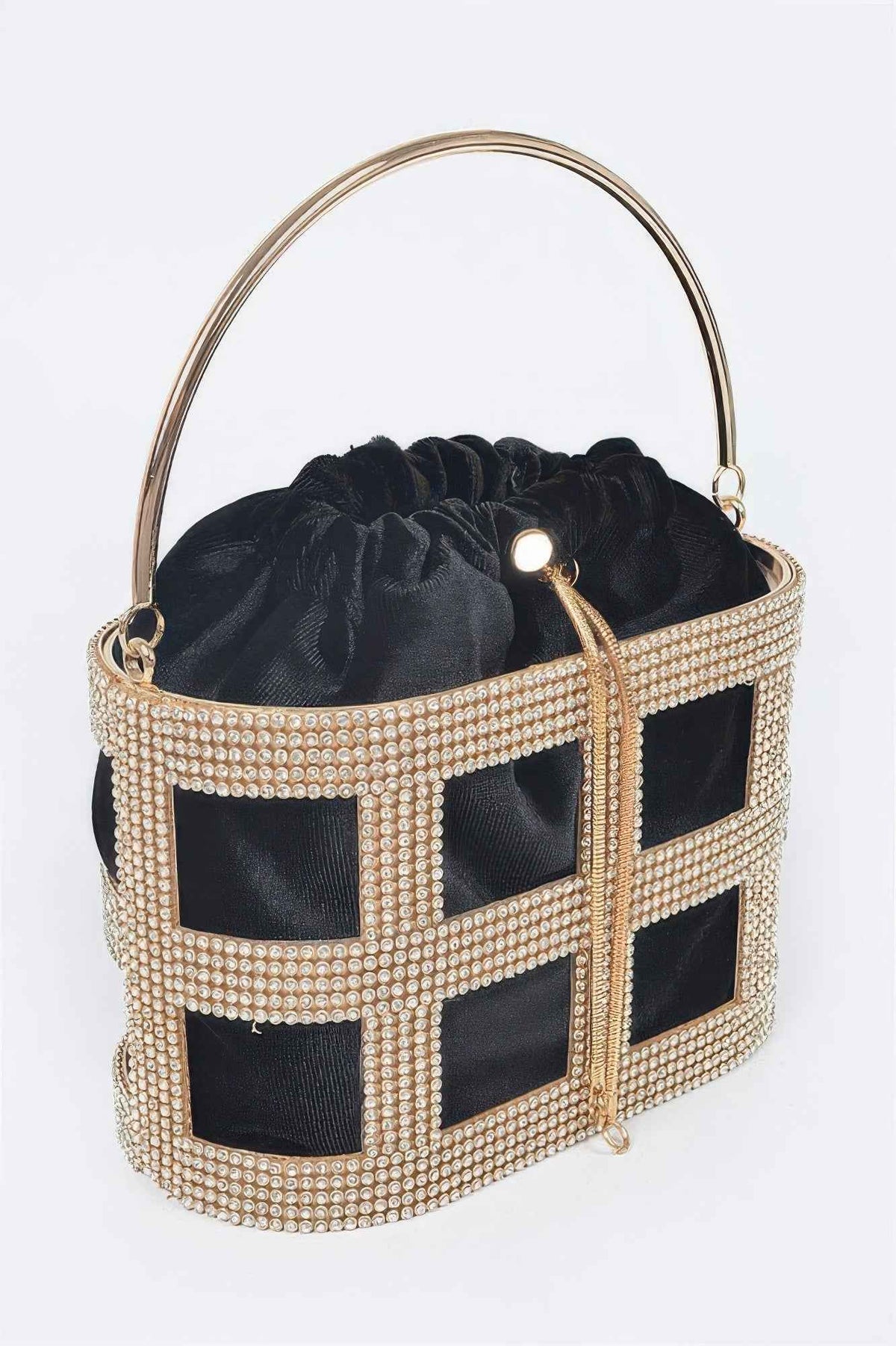 Rhinestone Frame Clutch W/metal Handle