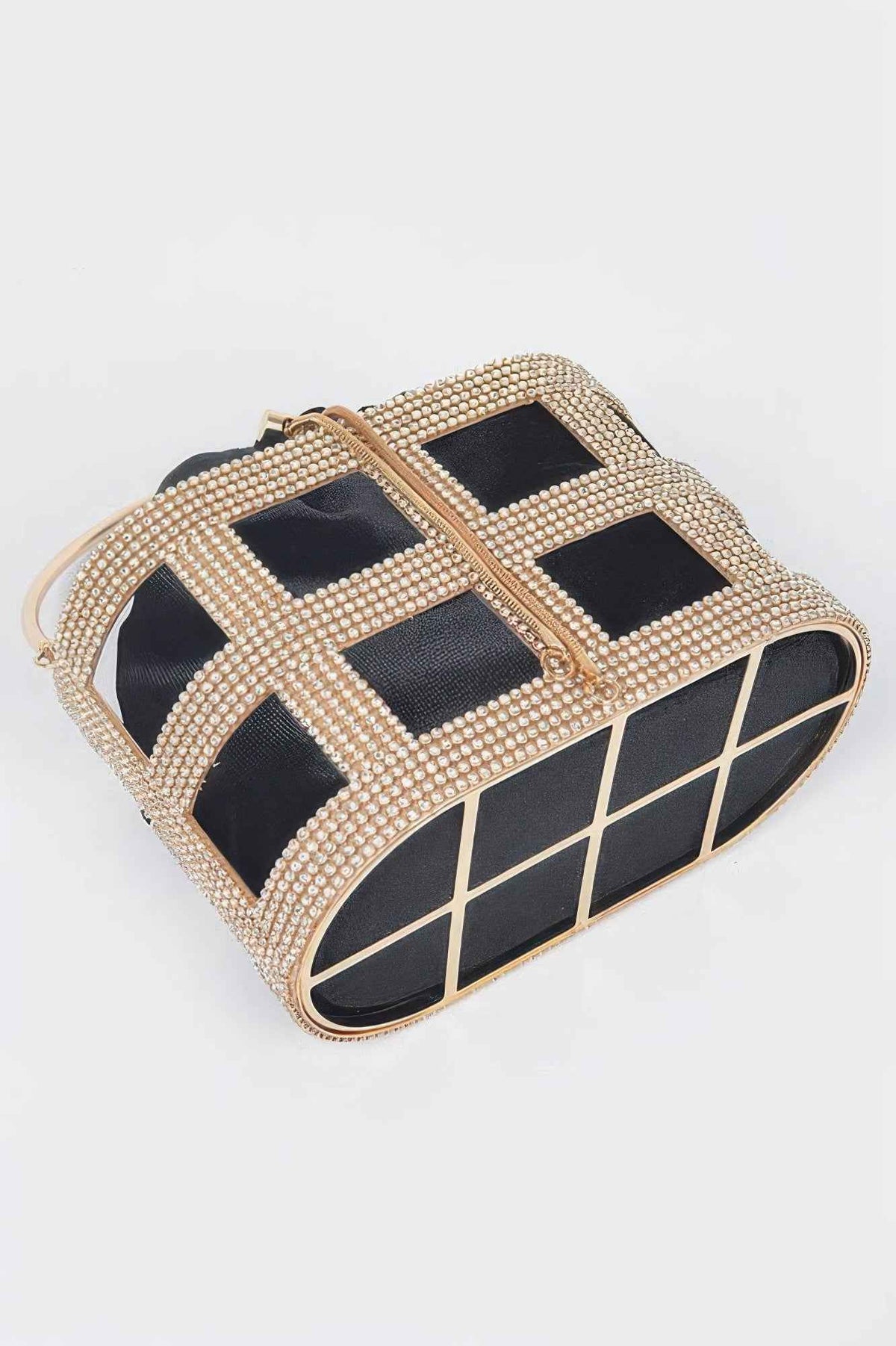 Rhinestone Frame Clutch W/metal Handle
