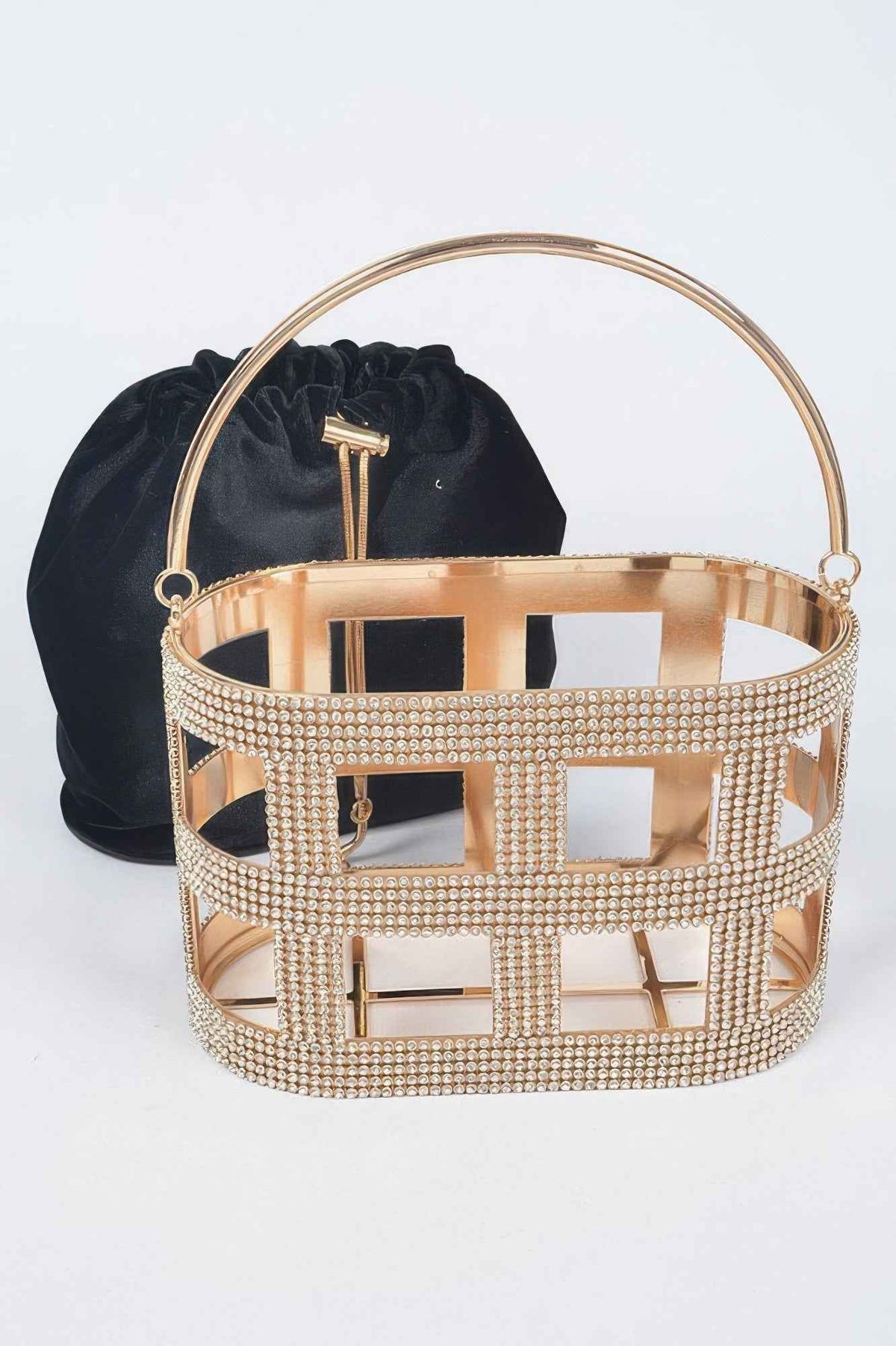 Rhinestone Frame Clutch W/metal Handle