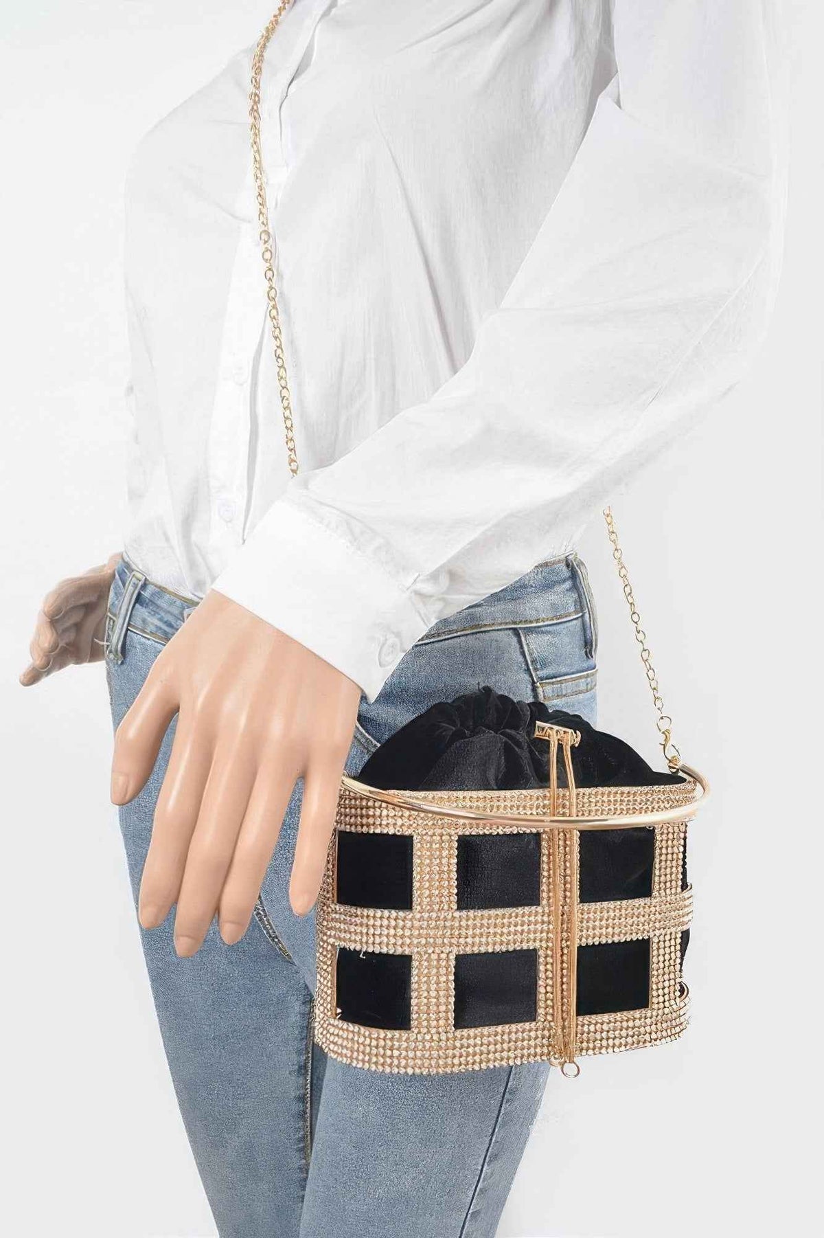 Rhinestone Frame Clutch W/metal Handle