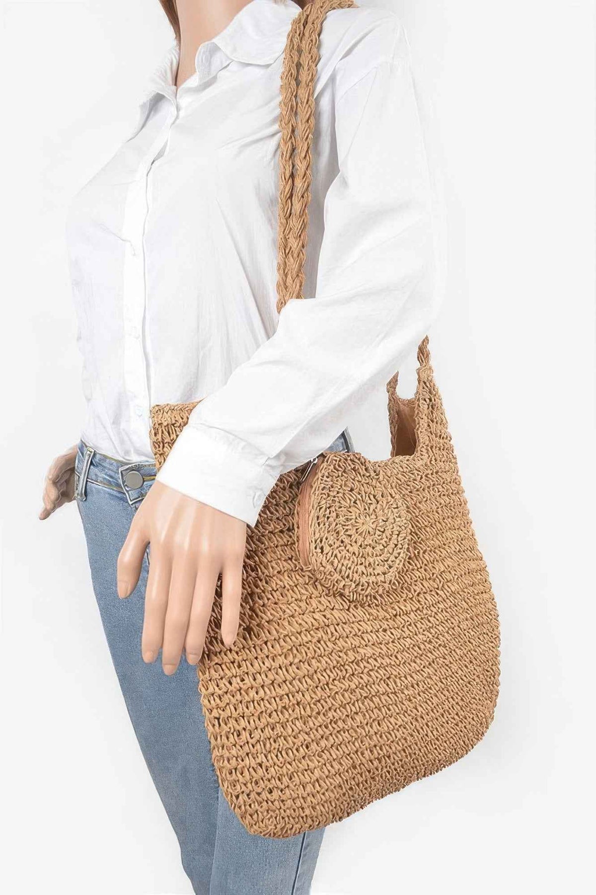 Faux Straw Tote Bag