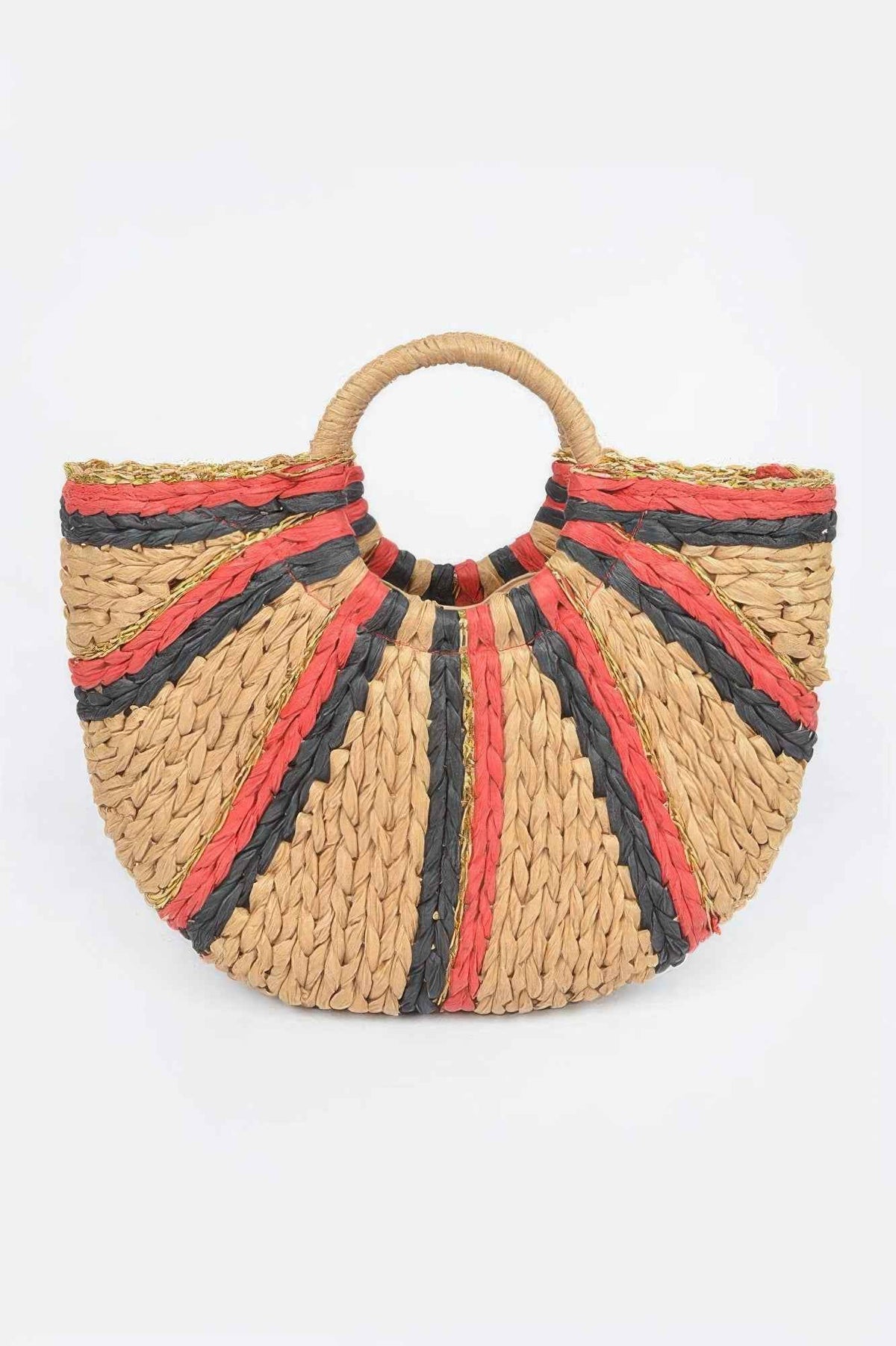 Two Toned Straw Tote Bag