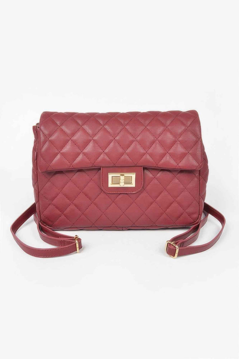 Quilted Faux Leather Flap Backpack