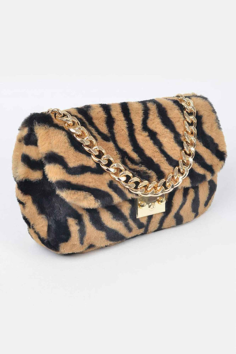 Faux Zebra Fur Shoulder Bag