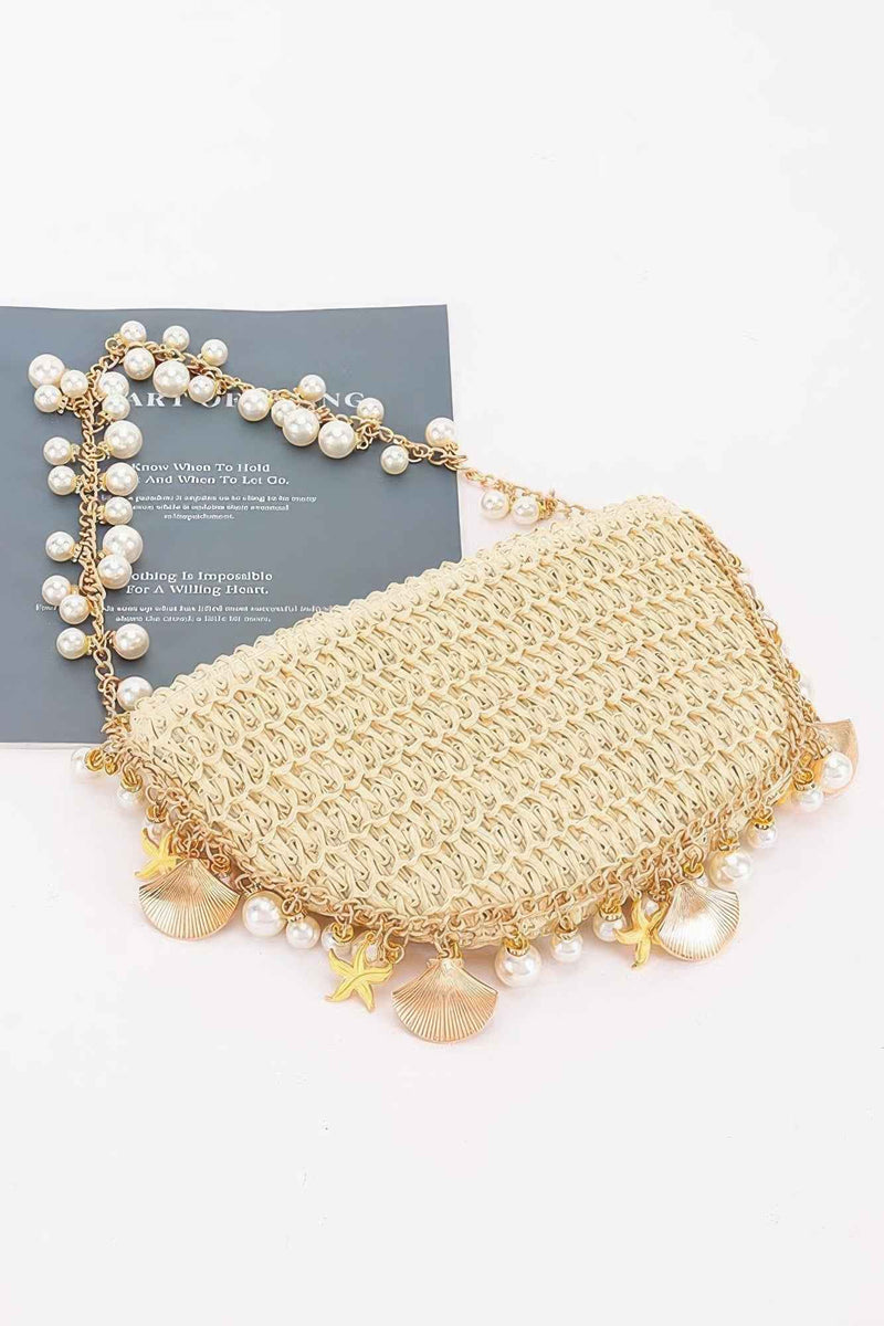 Nautical Charm Woven Pearl Shoulder Bag
