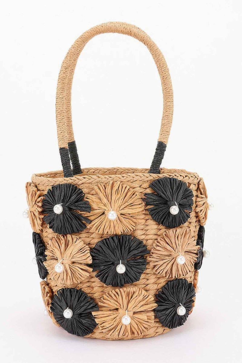 Faux Straw Flower Barrel Clutch