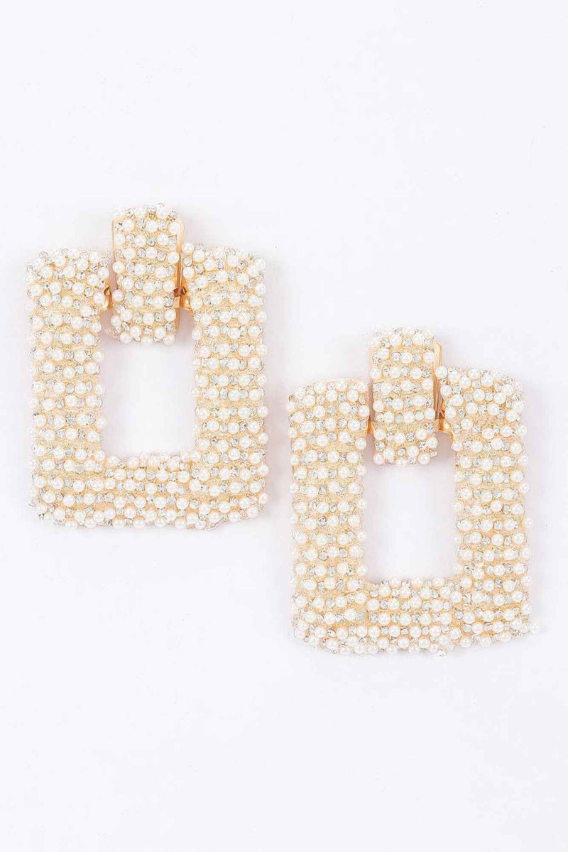 Beaded Square Frame Drop Earrings