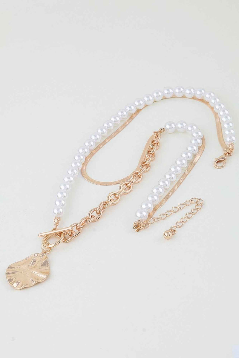 Hammered Toggle Beaded Chain Necklace