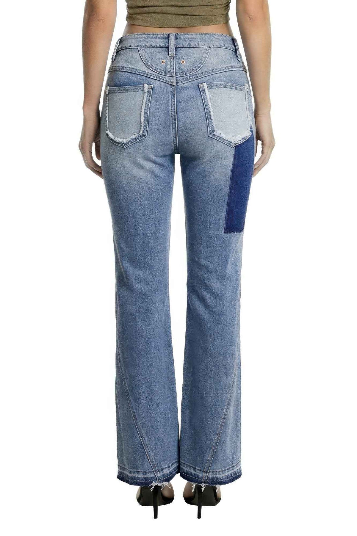 Ripped Curve-panel Flare Jeans