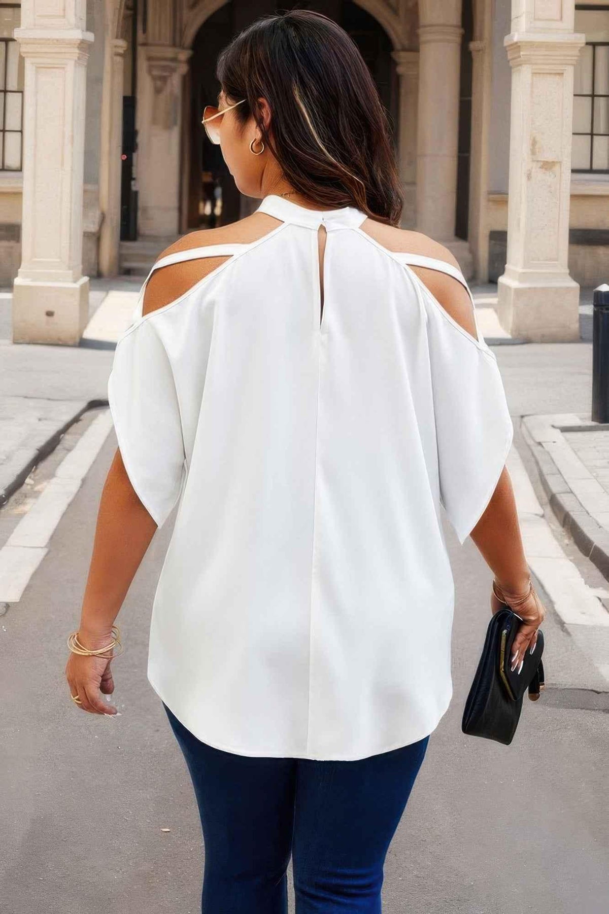 Plus Halter Open Shoulder Bat Sleeves Loose Top