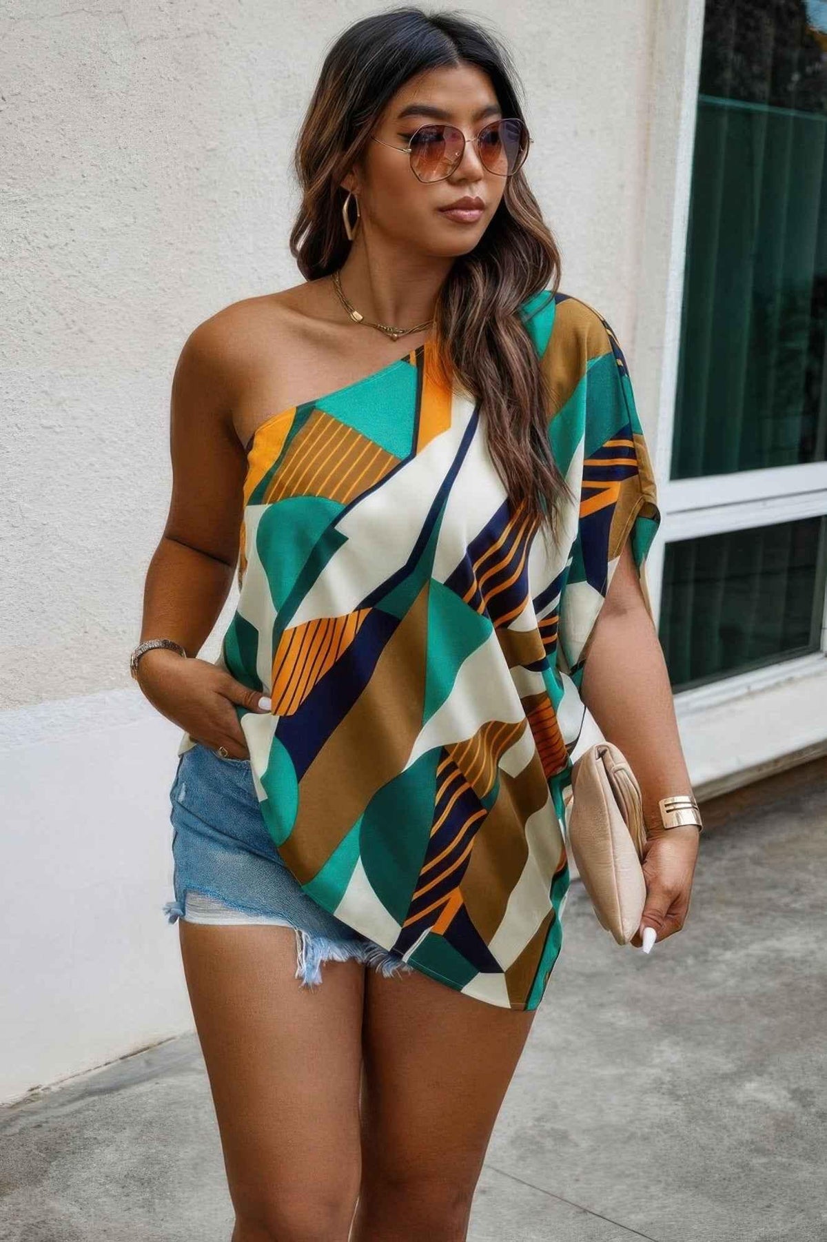 Plus Size One Shoulder Asymmetrical Hem Blouse