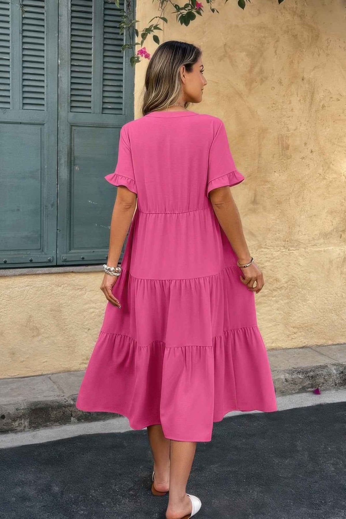 Solid A Line Ruffle Hem Color Block Dress