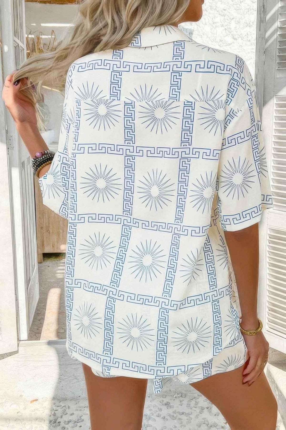 Two Pieces All Over Print Button Down Short Sets