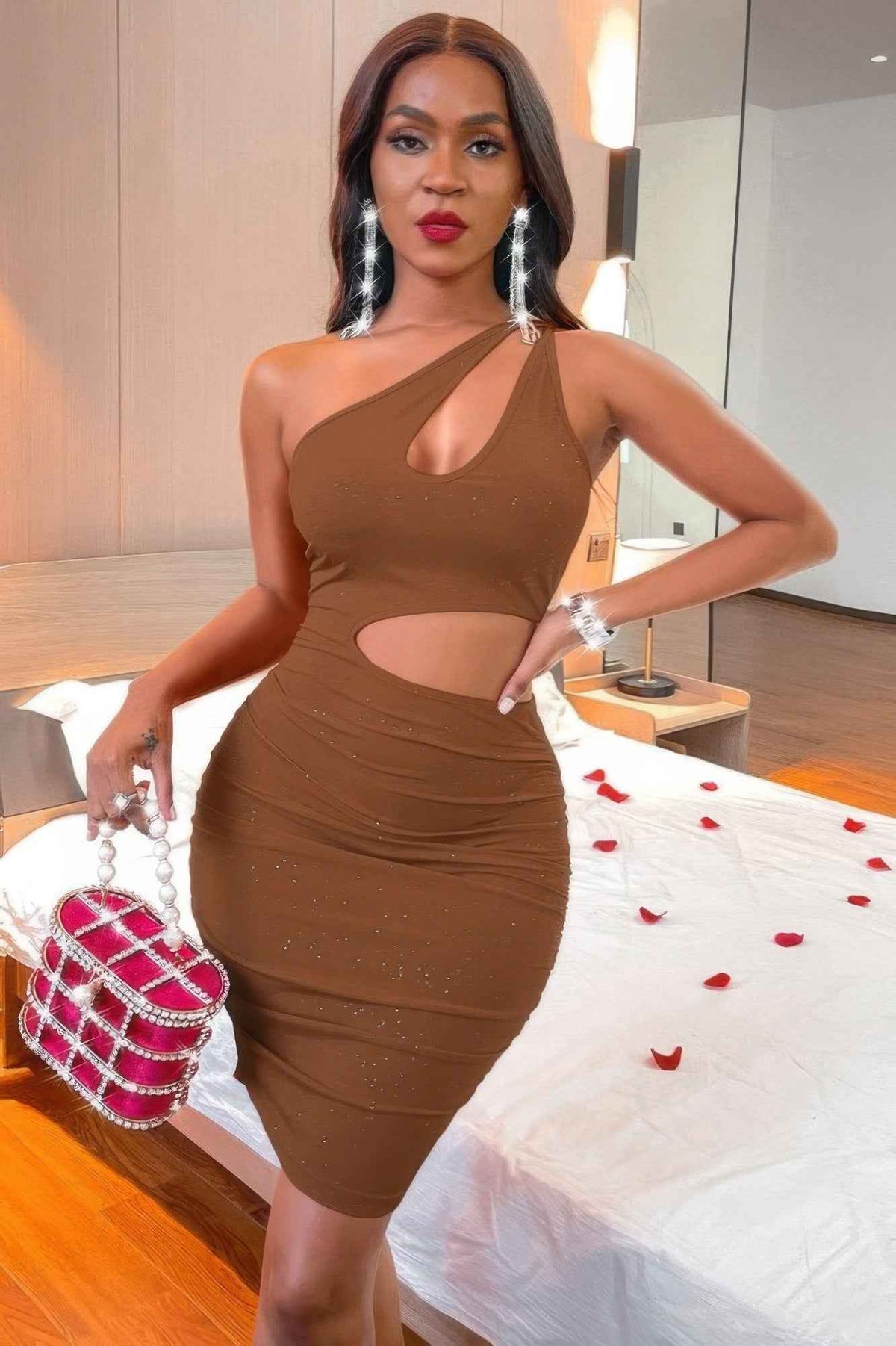 One Shoulder Sleeveless Cutout Bodycon Dress