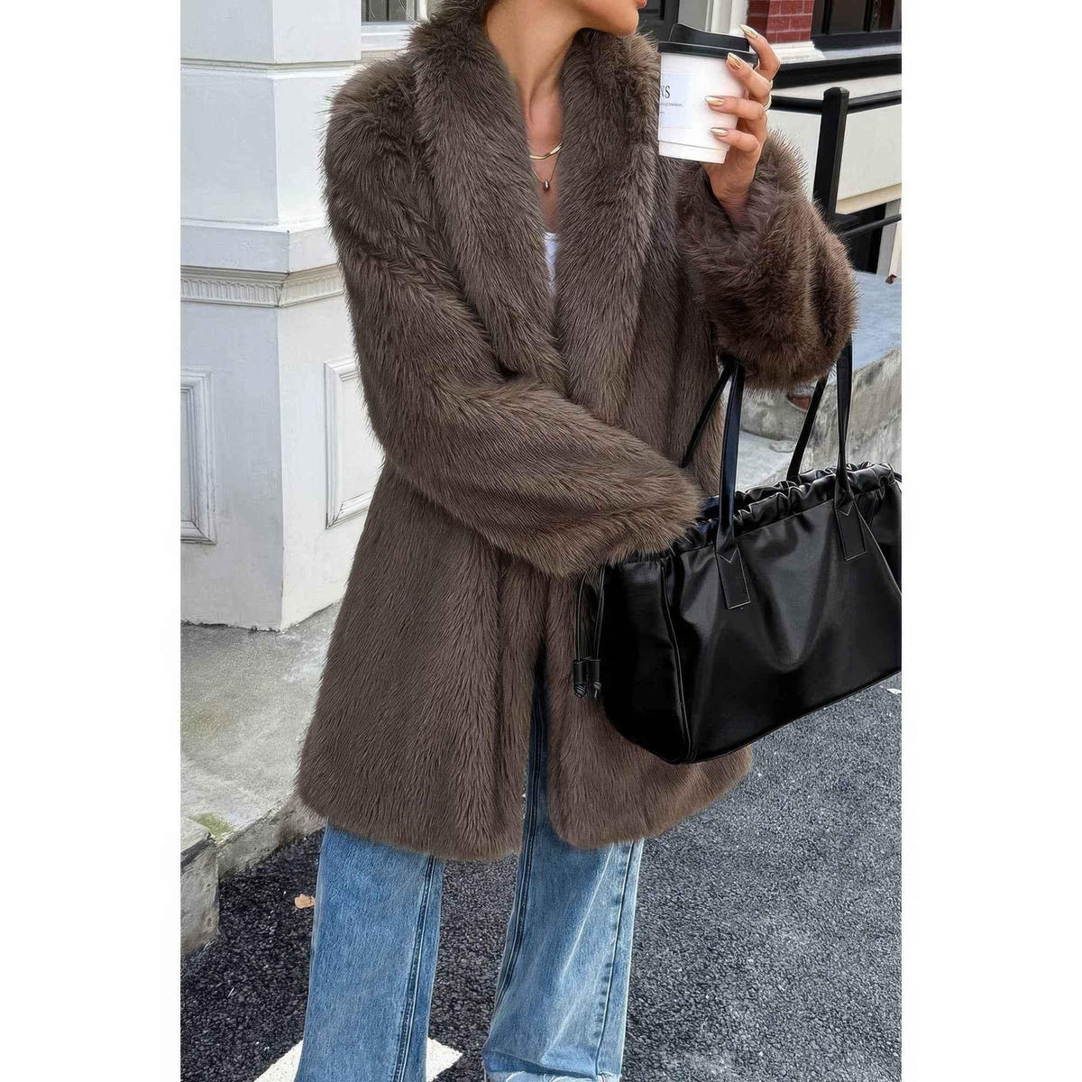 Solid Fluffy Faux Fur Shaggy Long Body Outwear