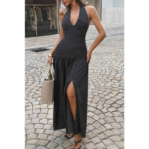 Polka Dot Vintage Halter Neck Maxi Dress