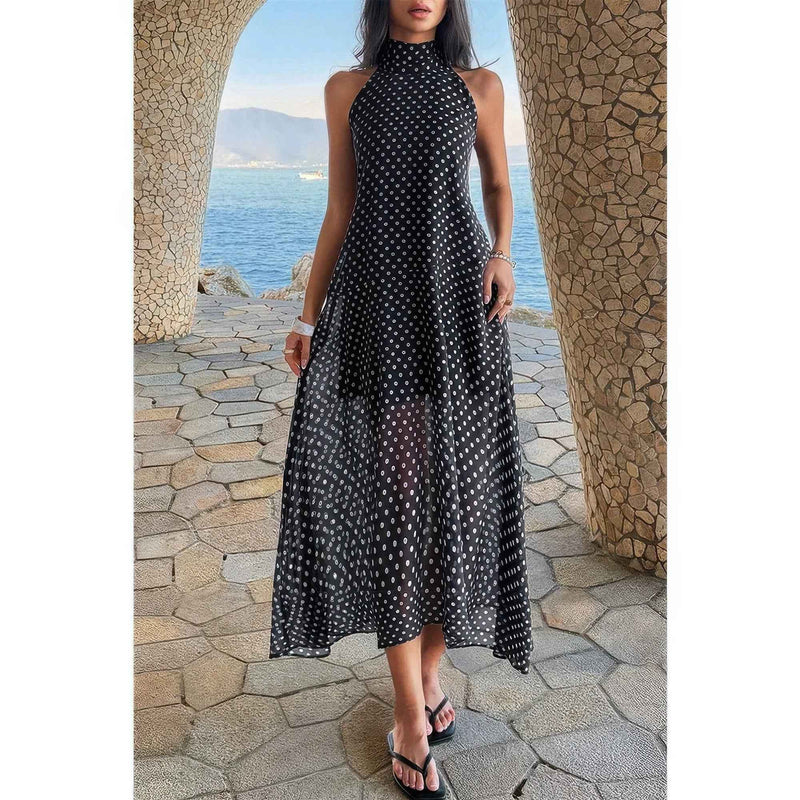 Halter Polka Dot Back Knot Tulle Dress