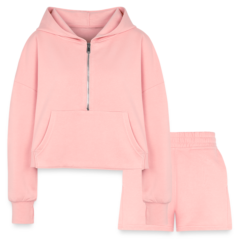 Women’s Cropped Hoodie & Jogger Short Set - light pink