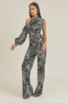 One Shoulder Zebra Print Jumpsuit