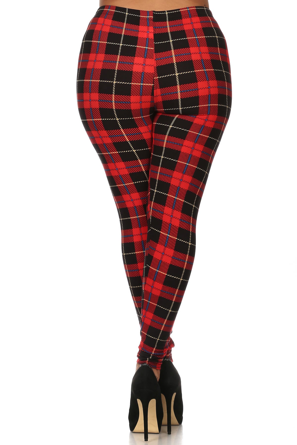 Plus Size Plaid & Checkered Print, Full Length Leggings In A Fitted Style