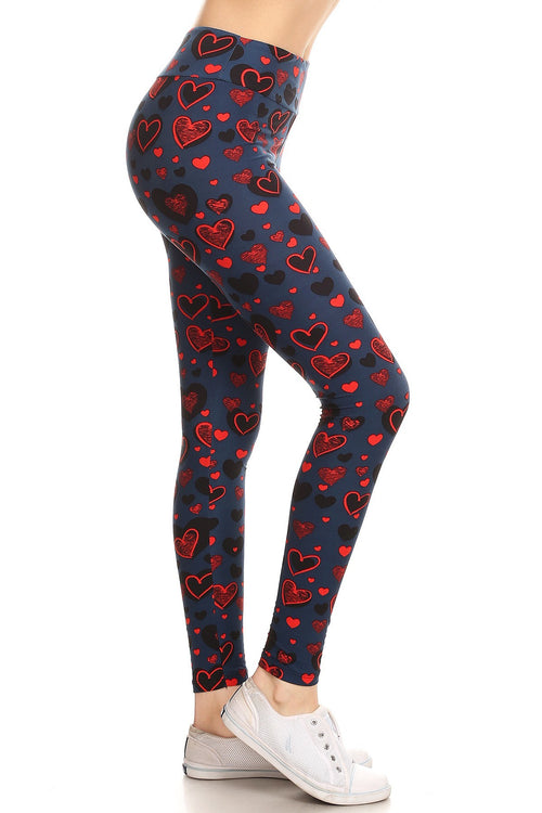 Yoga Style Banded Lined Heart Print, Full Length Leggings In A Slim Fitting Style With A Banded High Waist