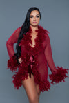 Knee Length Feather Robe With Ribbon Ties