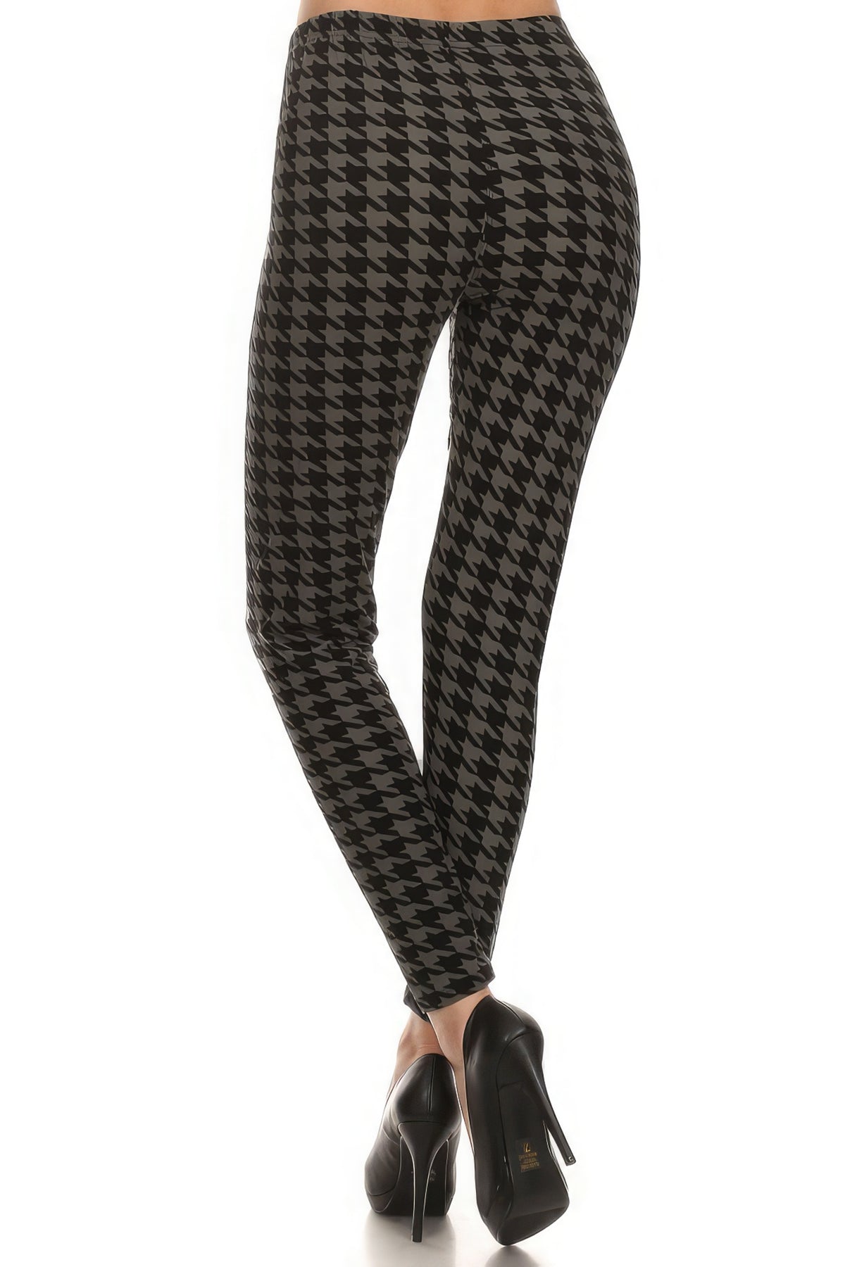 High Waisted Houndtooth Printed Knit Legging With Elastic Waistband